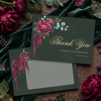 Carte De Remerciements Mariage Élégant Floral Profond Vert Humeur