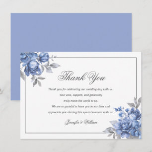 Carte De Remerciements Mariage Élégant Floral Rustique Bleu Poussiéreux