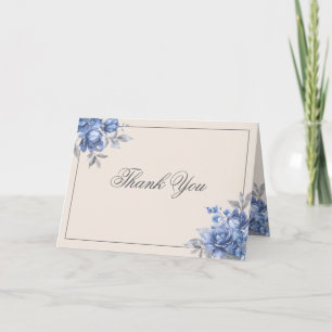 Carte De Remerciements Mariage Élégant Floral Rustique Bleu Poussiéreux