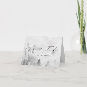 Carte De Remerciements Mariage Élégant Gris Forêt d'Hiver Amour & Remerci