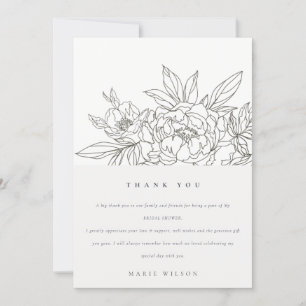 Carte De Remerciements Mariage Élégant Minimal Brun Esquisse Florale Show