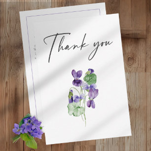 Carte De Remerciements Mariage Élégant Minimaliste Aquarelle Violettes