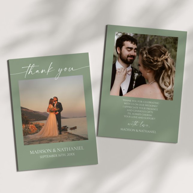 Carte De Remerciements Mariage Élégant Minimaliste Image Vert Sauge  (Créateur téléchargé)