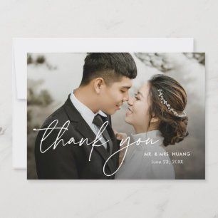 Carte De Remerciements Mariage Élégant Minimaliste Photo Manuscrite Moder