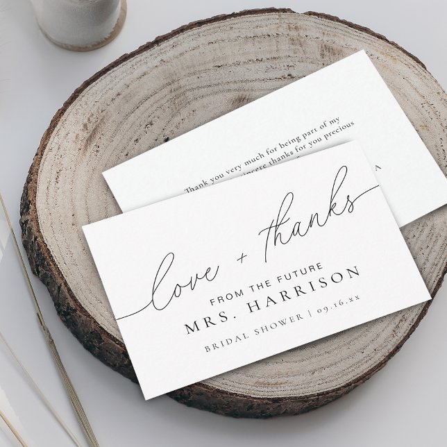 Carte De Remerciements Mariage Élégant Moderne Écriture (Modern Elegant Script Bridal Shower Love & Thanks Card)
