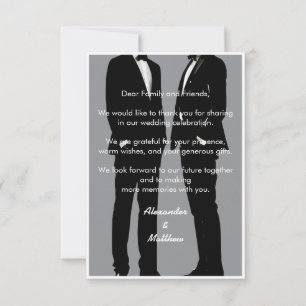 Carte De Remerciements Mariage Élégant Moderne Hommes Gay Gris Noir