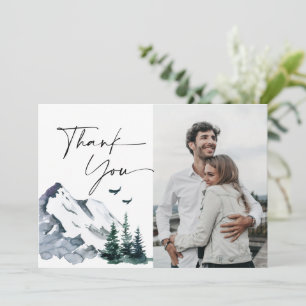 Carte De Remerciements Mariage élégant Montagnes Forêt Aquarelle