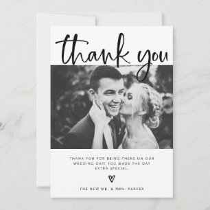 Carte De Remerciements Mariage Elégant noir et blanc avec photos