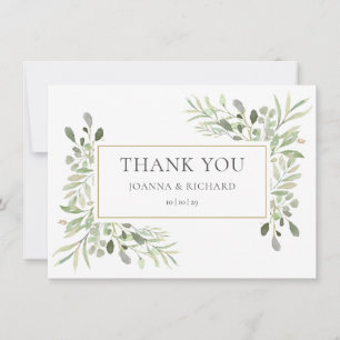 Carte De Remerciements Mariage élégant or géométrique verdure
