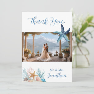 Carte De Remerciements Mariage Élégant Romance Côtière 
