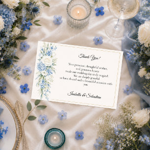 Carte De Remerciements Mariage Élégant Romance Florale Bleu Poussière