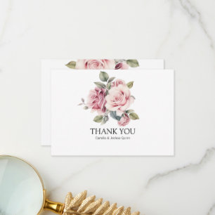Carte De Remerciements Mariage Élégant Romantique Moderne Chic Rose Rose