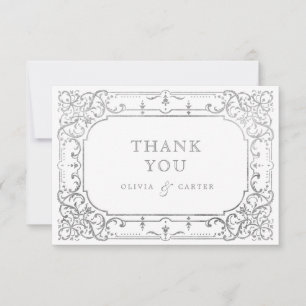 Carte De Remerciements Mariage élégant romantique orné d'argent