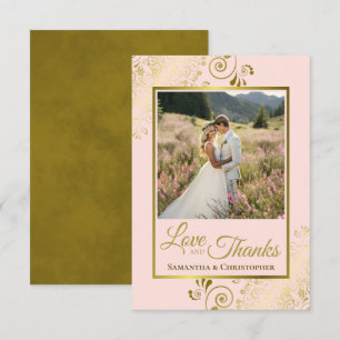Carte De Remerciements Mariage Élégant Rose Pâle & Or Amour & Remerciemen