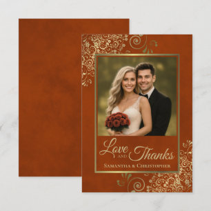 Carte De Remerciements Mariage Élégant Rouille Orange & Or Amour & Remerc