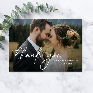 Carte De Remerciements Mariage élégant simple moderne à deux photos