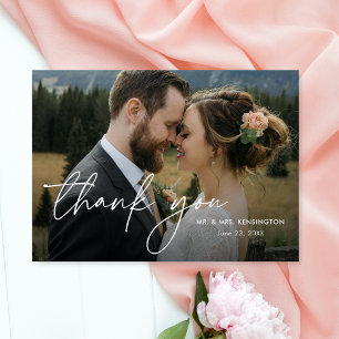 Carte De Remerciements Mariage élégant simple moderne avec photos lettree