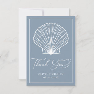 Carte De Remerciements Mariage élégant sur la plage aux coquillages bleus