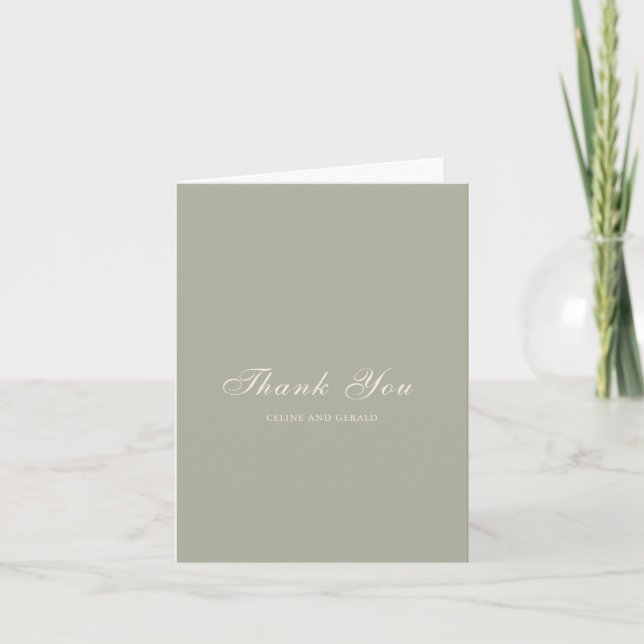 Carte De Remerciements Mariage Élégant Vert Classique Subtil (Devant)