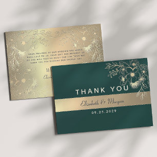 Carte De Remerciements Mariage Élégant Vert Émeraude
