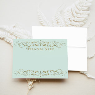 Carte De Remerciements Mariage Élégant Vert Menthe et Or Antique