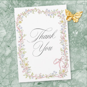 Carte De Remerciements Mariage Élégant Victorien aux Fleurs Pastel en Rub