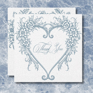 Carte De Remerciements Mariage élégant vintage à décor chinois bleu cœur