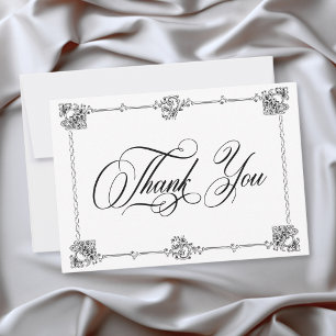 Carte De Remerciements Mariage élégant vintage baroque noir et blanc