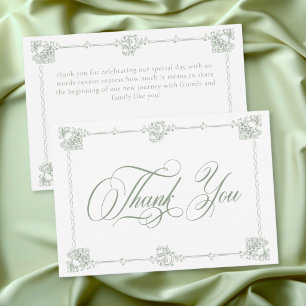 Carte De Remerciements Mariage Élégant Vintage Baroque Vert Sauge