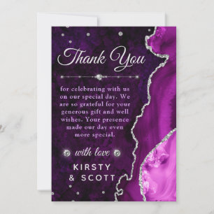 Carte De Remerciements Mariage en agate et marbre pailleté violet et arge