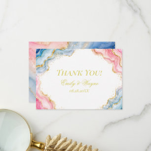 Carte De Remerciements Mariage en Agate Rose Bleu Or