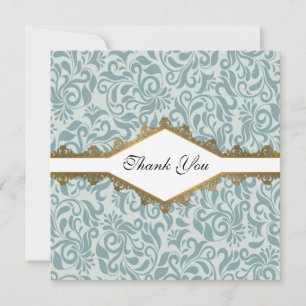 Carte De Remerciements Mariage en dentelle dorée Serenity Blue Brocade