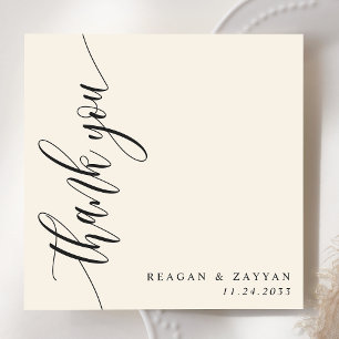 Carte De Remerciements Mariage en écriture calligraphique crème ivoire