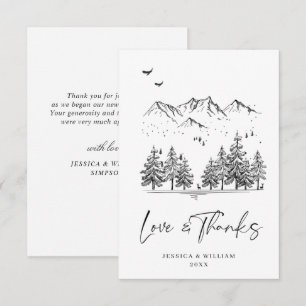 Carte De Remerciements Mariage en forêt de montagnes dessinées à la main