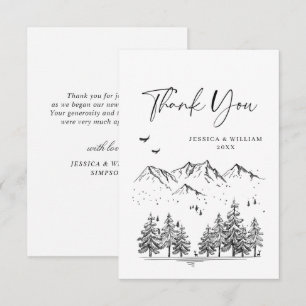 Carte De Remerciements Mariage en forêt de montagnes dessinées à la main