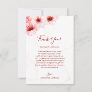 Carte De Remerciements Mariage en marbre d'aquarelle Cherry Blossoms
