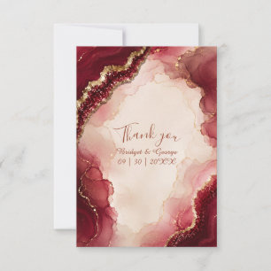 Carte De Remerciements Mariage en marbre Ruby Burgundy Agate Luxe