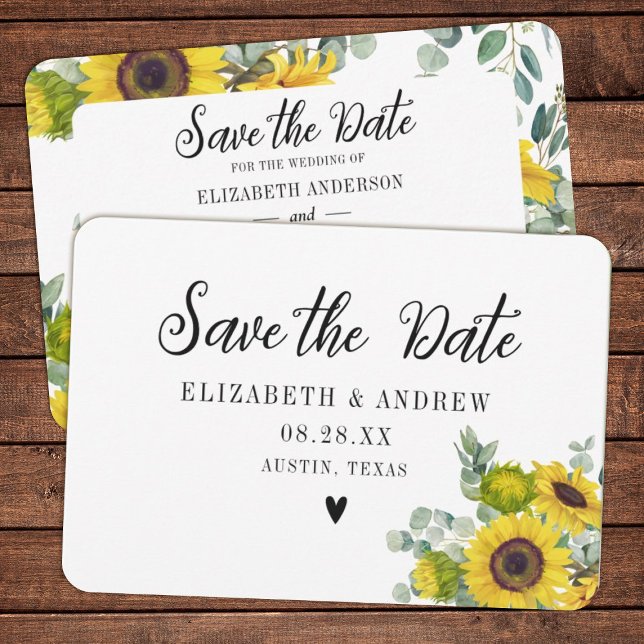Carte De Remerciements Mariage Enregistrer la date Fleur de tournesol (Send your guests these beautiful watercolor sunflower save the date cards for your upcoming wedding)