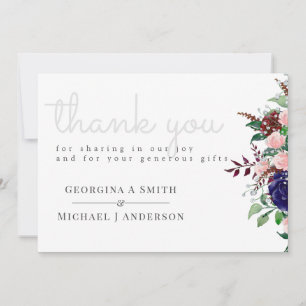 Carte De Remerciements Mariage Envoûtant Marsala Bleu Nuit Rose