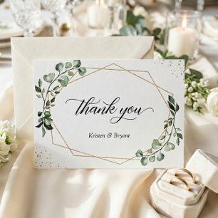 Carte De Remerciements Mariage Eucalyptus de cadre d'or géométrique moder