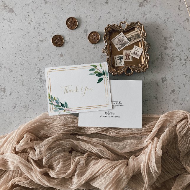 Carte De Remerciements Mariage Eucalyptus Géométrique Or (Créateur téléchargé)