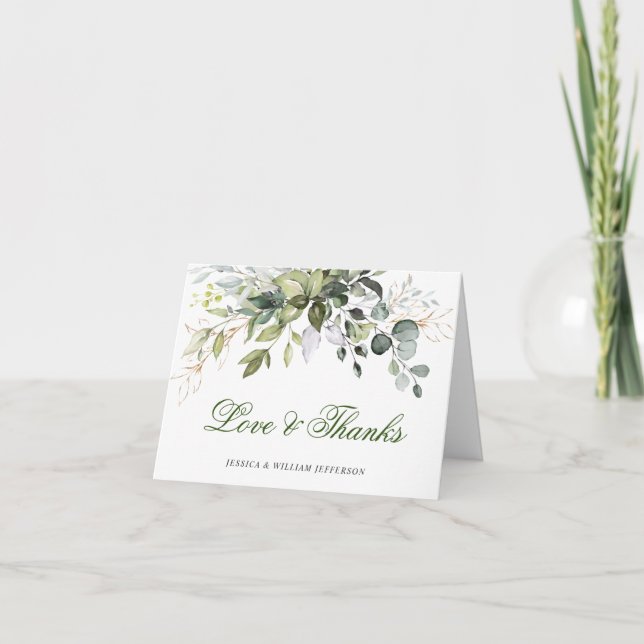 Carte De Remerciements Mariage Eucalyptus Green Watercolor (Devant)