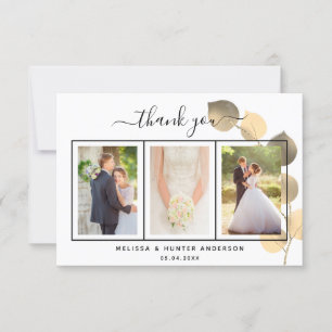 Carte De Remerciements Mariage eucalyptus or script photo élégant