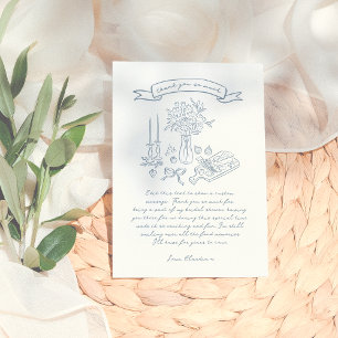 Carte De Remerciements Mariage Fantaisiste Illustré Dessiné à la Main