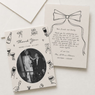 Carte De Remerciements Mariage Fantaisiste Noir Photo Dessiné à la Main 