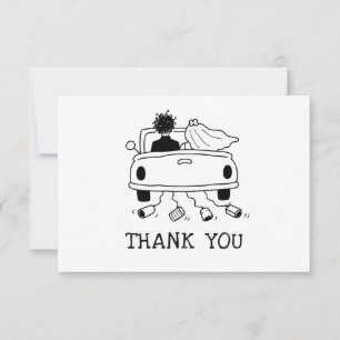 Carte De Remerciements Mariage Fantaisiste. Voiture de Jeunes Mariés Dess