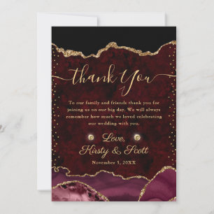 Carte De Remerciements Mariage Faux Paillettes Agate Rouge et Or