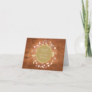 Carte De Remerciements Mariage Feuille d'Or en Bois Rustique