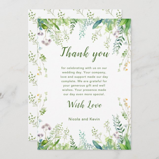 Carte De Remerciements Mariage Feuille Eucalyptus Greenery (Devant / Derrière)