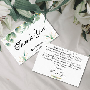Carte De Remerciements Mariage feuille vert naturel à fleurs d'eucalyptus